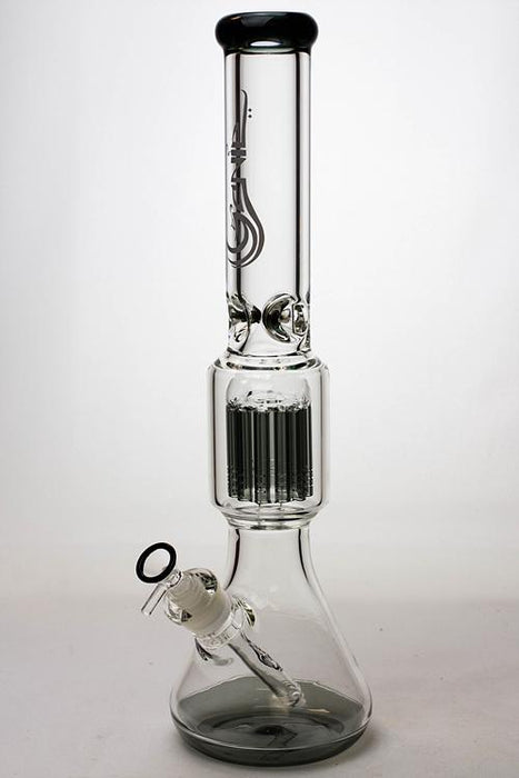 17.5" Genie 12-arm  9 mm colored bottom glass water bong-Smoke - One Wholesale