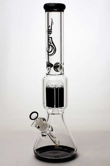 17.5" Genie 12-arm  9 mm colored bottom glass water bong-Black - One Wholesale