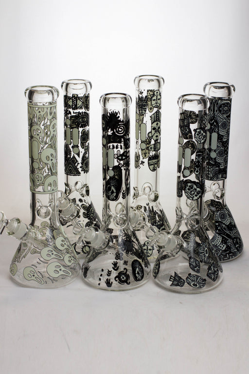 14" Infyniti Glow in the dark 7 mm glass water bong Beaker Bong ONE