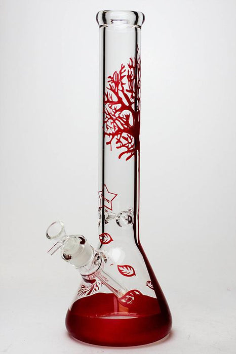15.5" Tree of Life 7mm classic beaker glass bong-Red - One Wholesale