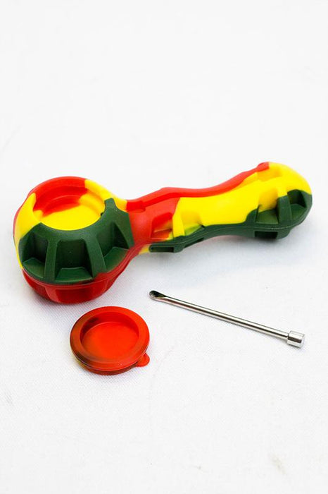 Silicone hand pipe with glass bowl, Jar and Dab tool- - One Wholesale