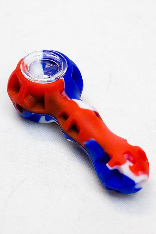 Silicone hand pipe with glass bowl, Jar and Dab tool Silicone Pipe ONE RD-BL