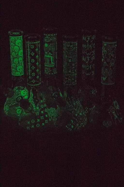 13.5" Glow in the dark 9 mm glass water bong - 19084 Beaker Bong ONE