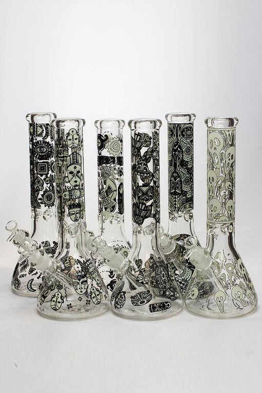 13.5" Glow in the dark 9 mm glass water bong - 19085 Beaker Bong ONE