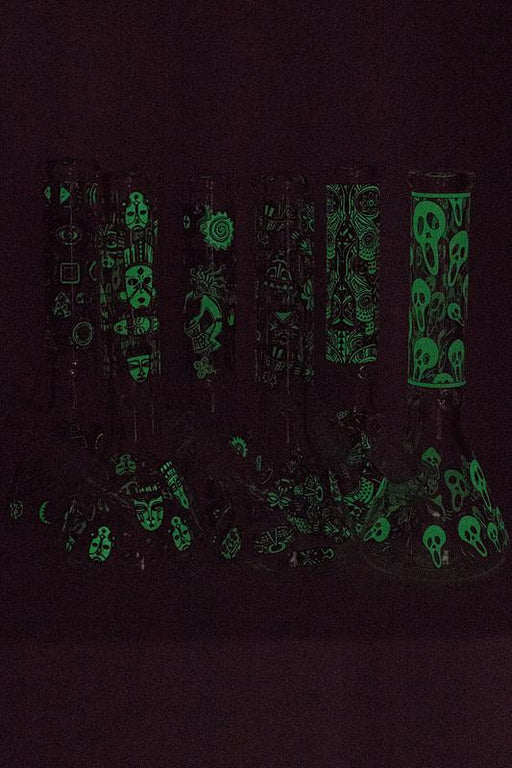 13.5" Glow in the dark 9 mm glass water bong - 19085 Beaker Bong ONE