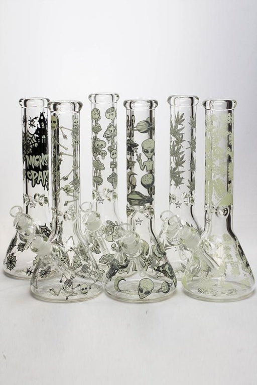 13.5" Glow in the dark 9 mm glass water bong - 20021 Beaker Bong ONE