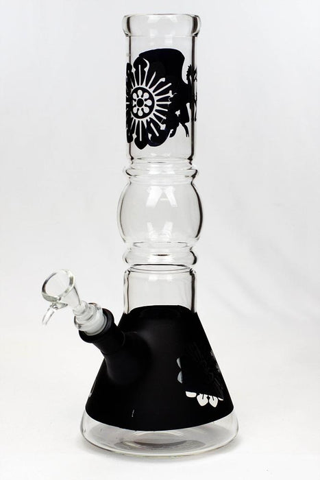 12" Dragon and flower graphic glass water bong-Black - One Wholesale