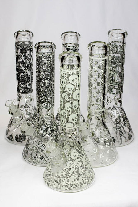 14" Glow in the dark 7 mm glass water bong Beaker Bong ONE