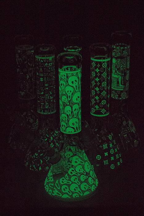 14" Glow in the dark 7 mm glass water bong Beaker Bong ONE