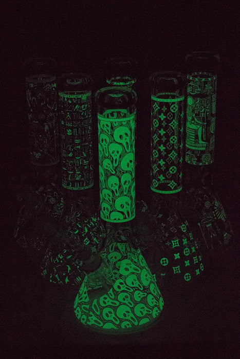 14" Glow in the dark 7 mm glass water bong- - One Wholesale