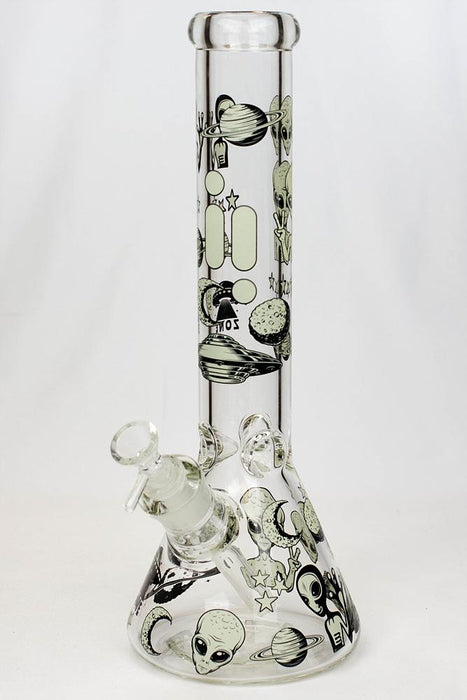 14" Infyniti grapnic Glow in the dark 7 mm glass water bong-T1669 - One Wholesale