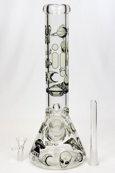 14" Infyniti grapnic Glow in the dark 7 mm glass water bong- - One Wholesale