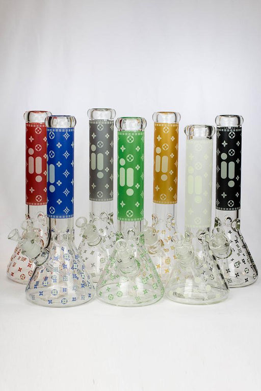 14" Infyniti logo Pattern Glow in the dark 7 mm glass bong Beaker Bong ONE