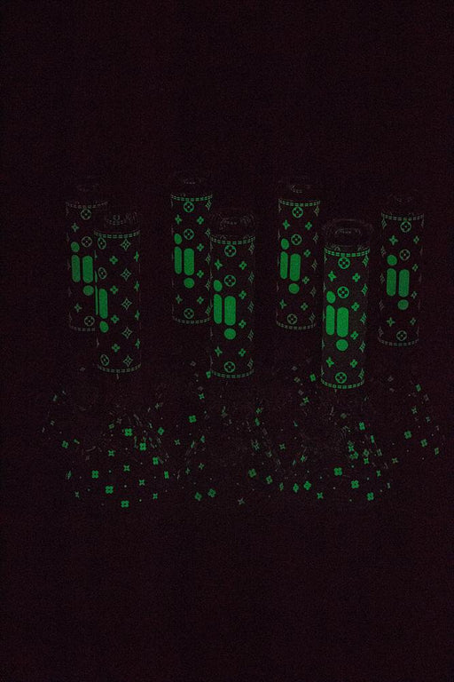 14" Infyniti logo Pattern Glow in the dark 7 mm glass bong Beaker Bong ONE