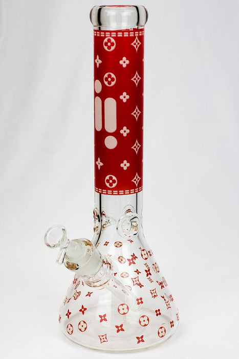 14" Infyniti logo Pattern Glow in the dark 7 mm glass bong-Red - One Wholesale