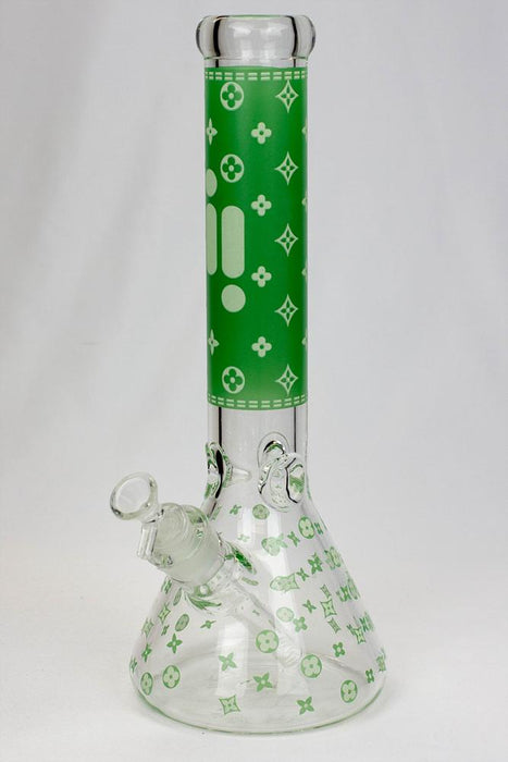 14" Infyniti logo Pattern Glow in the dark 7 mm glass bong-Green - One Wholesale