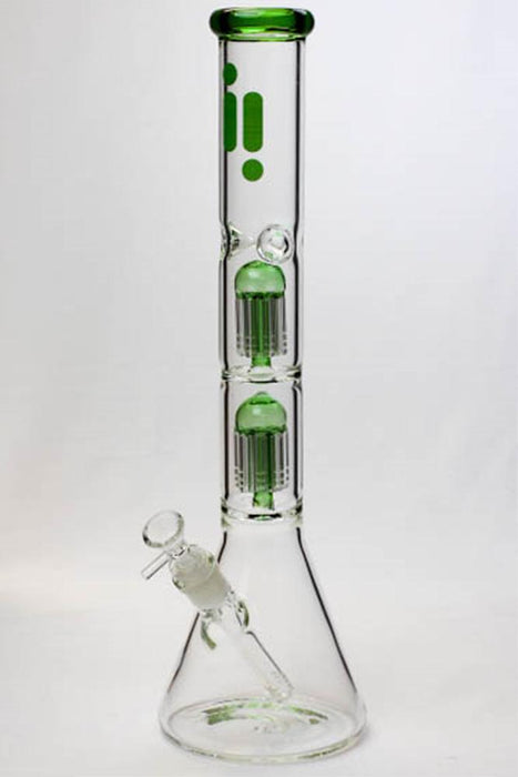 17.5" Infyniti Dual 8 tree arms glass water bong-Green - One Wholesale