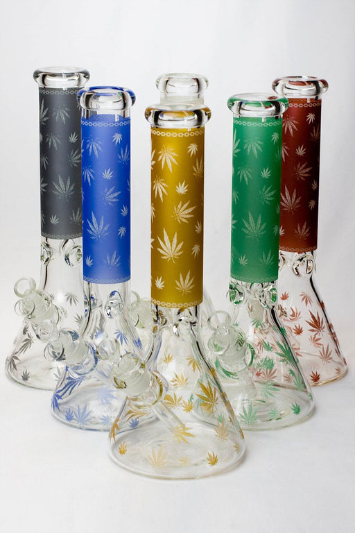 14" Leaf Pattern Glow in the dark 7 mm glass bong Beaker Bong ONE