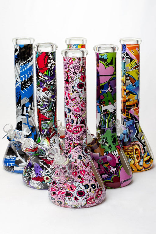 14" Graphic wrap 9 mm glass water bong Beaker Bong ONE