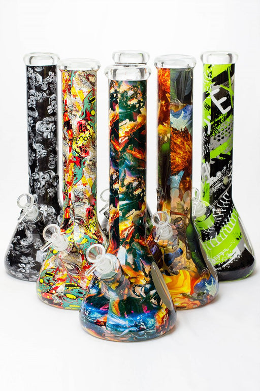 14" Graphic wrap 9 mm glass water bong Beaker Bong ONE