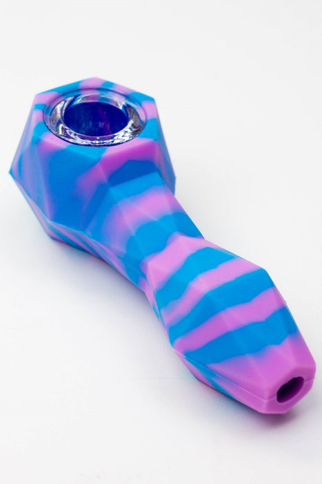 Multi colored Silicone hand pipe with glass bowl-PK/BL - One Wholesale