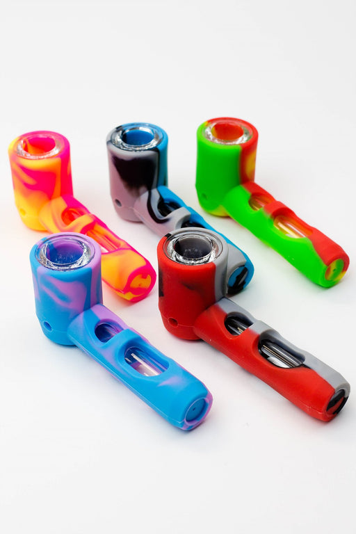 Multi colored Silicone hand pipe with glass bowl and tube Silicone Pipe ONE
