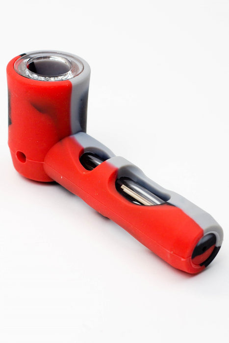 Multi colored Silicone hand pipe with glass bowl and tube-RD/GY - One Wholesale