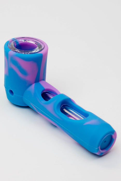 Multi colored Silicone hand pipe with glass bowl and tube-PK/BL - One Wholesale
