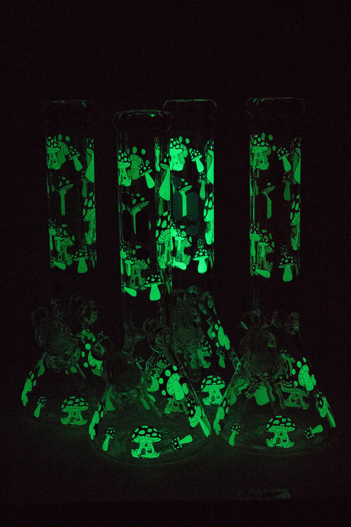 14" Infyniti Mushroom Glow in the dark 7 mm glass bong Beaker Bong ONE