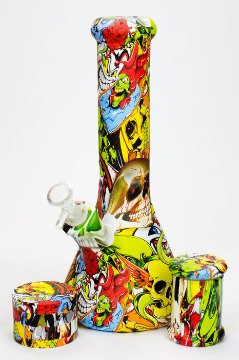 Genie 12" S1-Graphic 9mm glass beaker bong gift set-Graphic D - One Wholesale