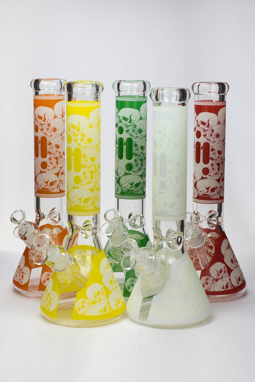 14" Infyniti Skull Glow in the dark 7 mm glass bong Beaker Bong ONE