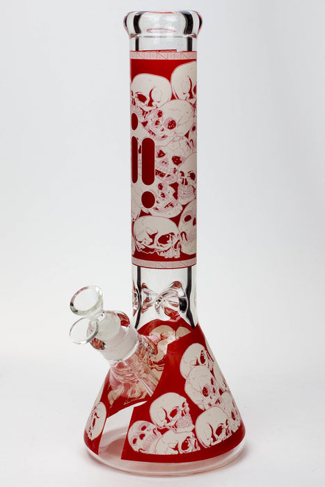 14" Infyniti Skull Glow in the dark 7 mm glass bong-Red - One Wholesale