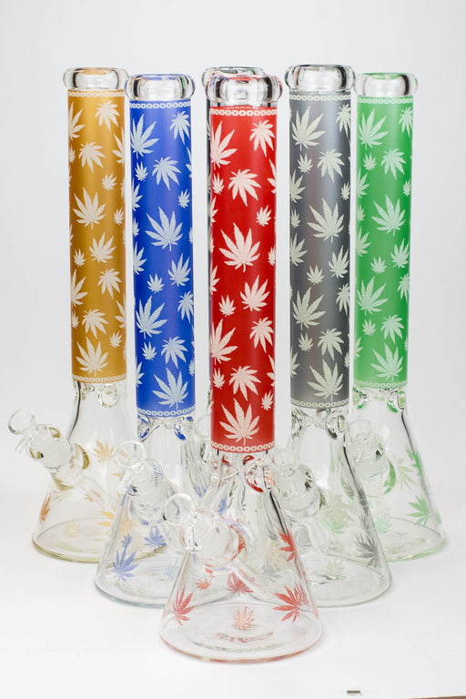 18" Leaf Patterned Glow in the dark 7 mm glass bong Beaker Bong ONE
