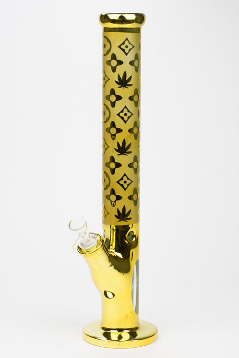 17" Luxury pattern 7 mm metallic straight tube glass bong-Gold - One Wholesale