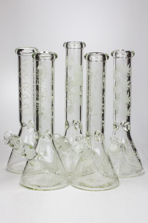14" Glow in the dark artwork 7 mm glass water bong Beaker Bong ONE