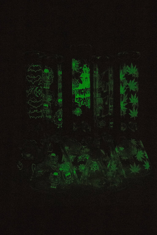 14" Glow in the dark artwork 7 mm glass water bong Beaker Bong ONE