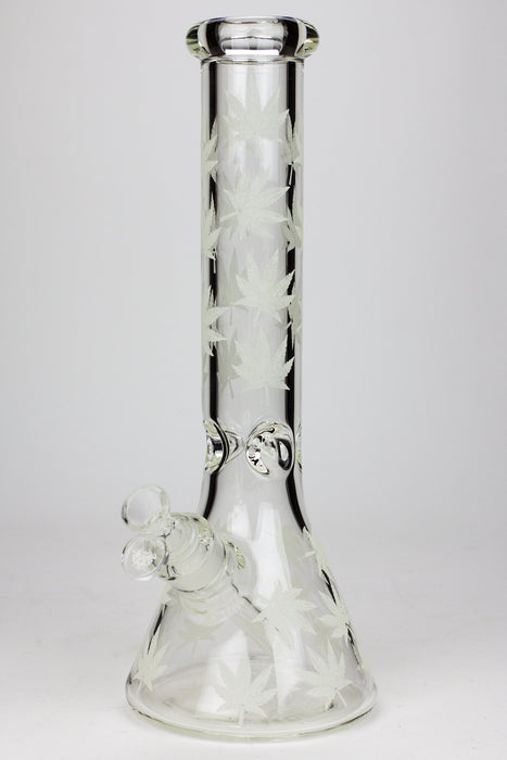 14" Glow in the dark artwork 7 mm glass water bong-Leaves - One Wholesale