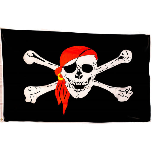 Skull Flag 3'x5'-Pirate Red Scarf - One Wholesale