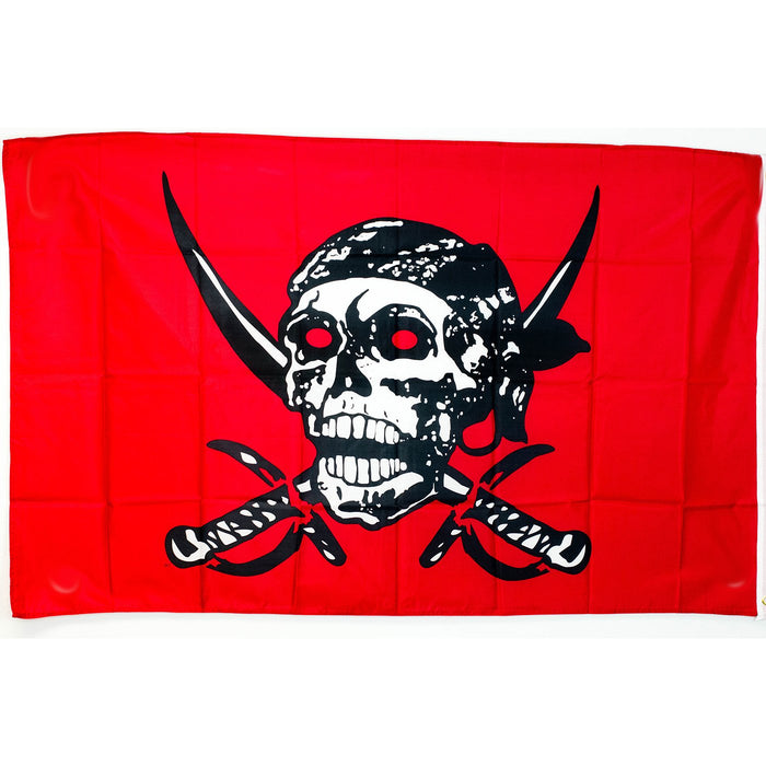 Skull Flag 3'x5'-Red Pirate - One Wholesale