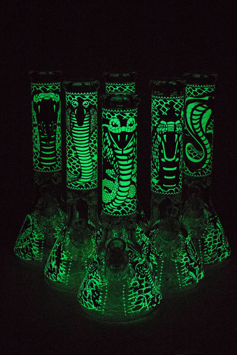 14" King Cobra Glow in the dark 9 mm glass bong- - One Wholesale