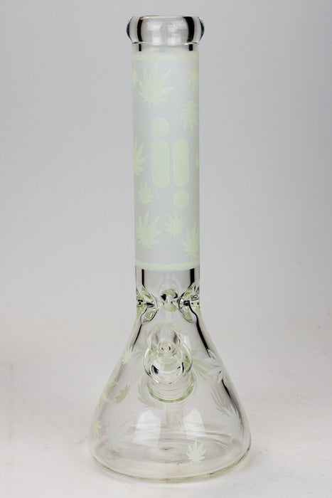 14" Infyniti Leaf Glow in the dark 7 mm glass bong- - One Wholesale