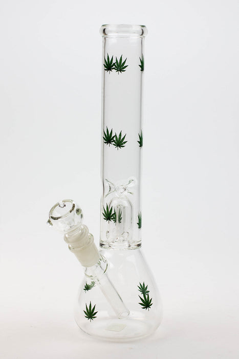 11.5" single dome percolator glass water bong-Green Leaf - One Wholesale