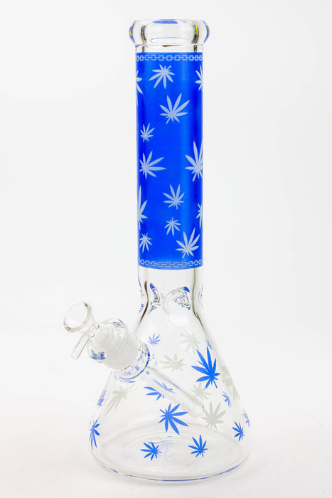 14" Leaf Glow in the dark 7 mm glass bong [A52]-Blue - One Wholesale
