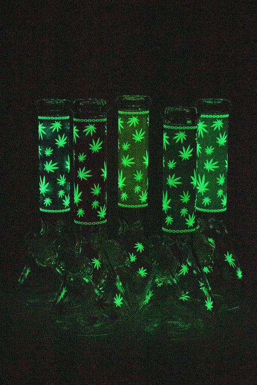 14" Leaf Glow in the dark 7 mm glass bong [A52] Glass Bong Canadian Distributor