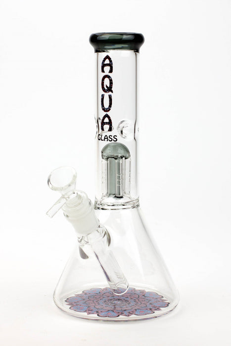 10" AQUA Single tree arms percolator glass water bong-Black - One Wholesale