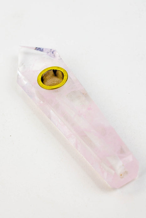 Acid Secs - Crystal Stone Smoking Pipe without choke hole-Pink & Clear Quartz - One Wholesale