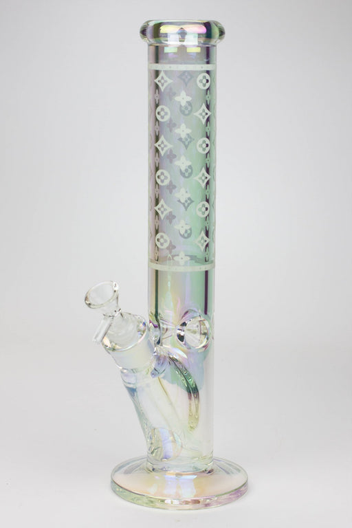 14" Luxury Logo 7 mm classic Electroplated Straight Tube Bong Glass Bong Canadian Distributor Blue Grey-A