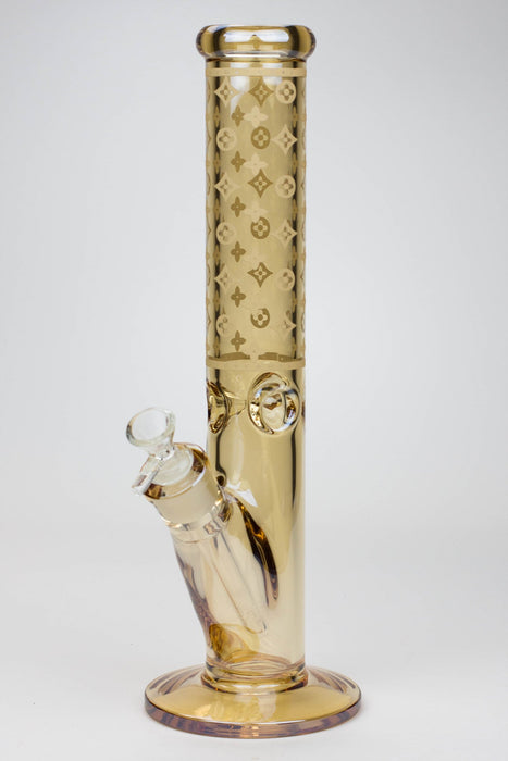 14" Luxury Logo 7 mm classic Electroplated Straight Tube Bong-Transparent Gold-E - One Wholesale