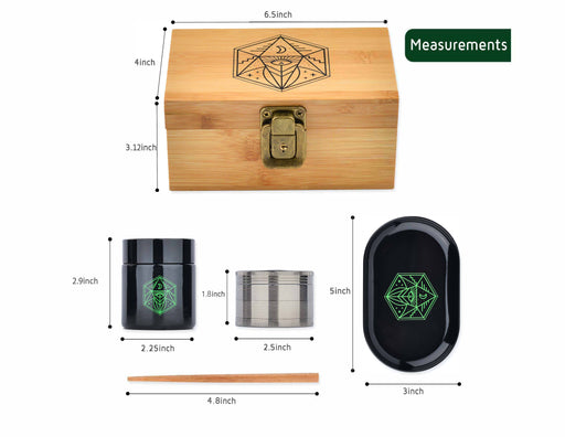 Vintage Stash Box Bundle - Ancient Symbol Design - Grinder - Rolling Tray - Airtight & UV Protecting Glass Jar - Accessory Gift Kit - Secure Storage Box - Lock & Key - Leaf-Way Brand Accessories Bundle Leaf-Way Store
