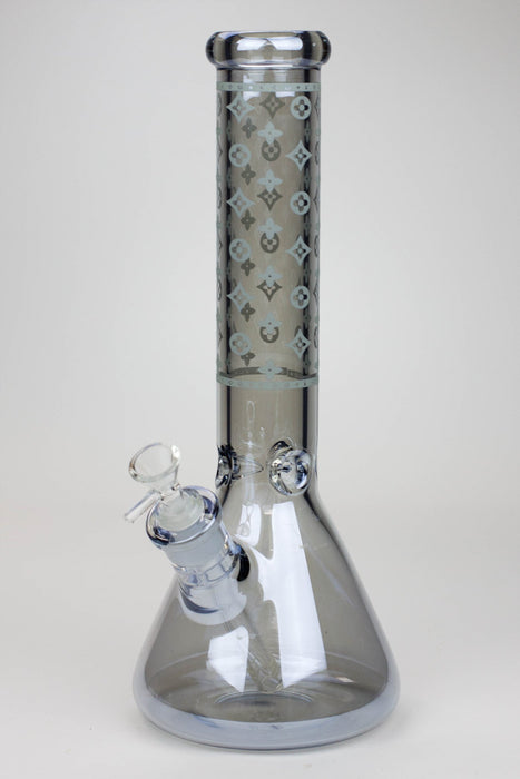 14" Luxury Logo 7 mm classic Electroplated Glass beaker Bong n-Blue Grey-A - One Wholesale